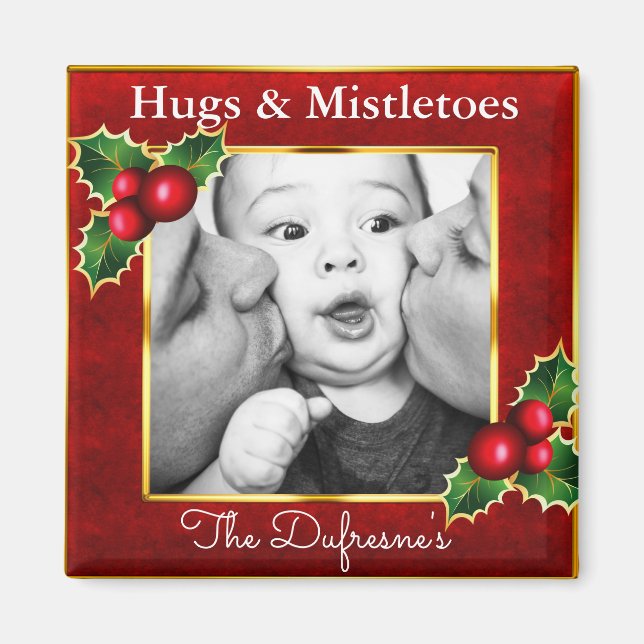 Hugs & Mistletows Personalisierte Weihnachten Magnet (Vorne)