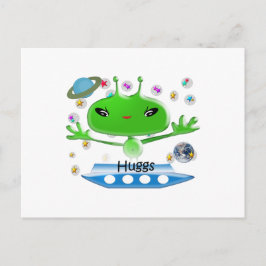 Hugs Niedliche Green Outer Space Außerirdischen mi Postkarte