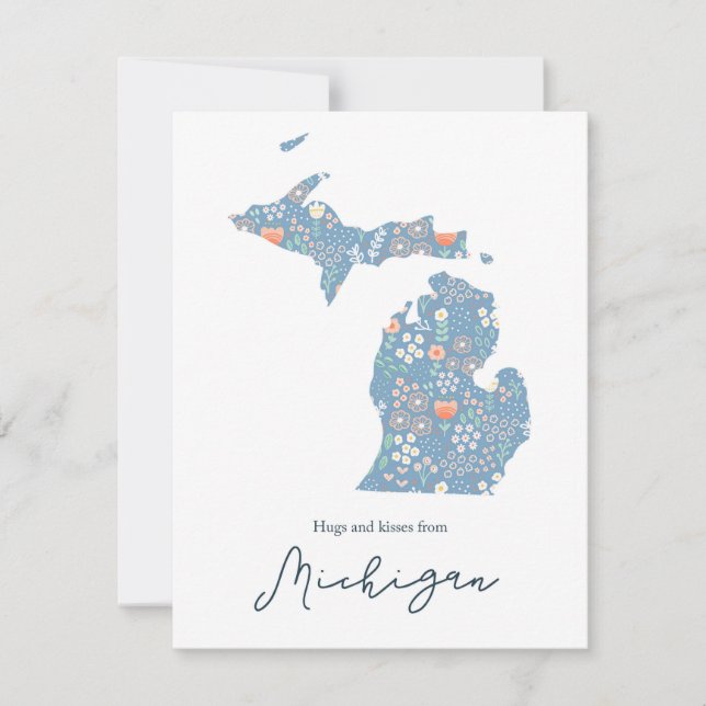 Hugs und Kisses aus Michigan Feiertagskarte (Vorderseite)