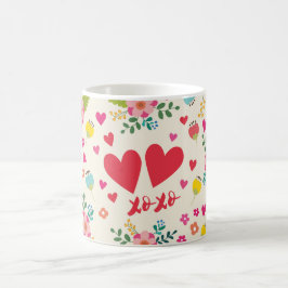 Hugs und Kisses - Blume und Herzen Kaffeetasse