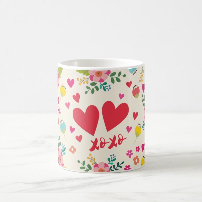Hugs und Kisses - Blume und Herzen Kaffeetasse (Mittel)