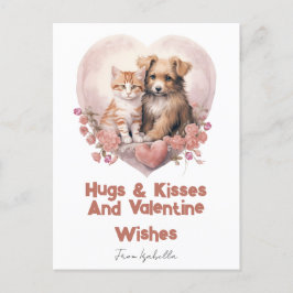 Hugs und Kisses Cat Dog Valentines Pink Card Feiertagspostkarte