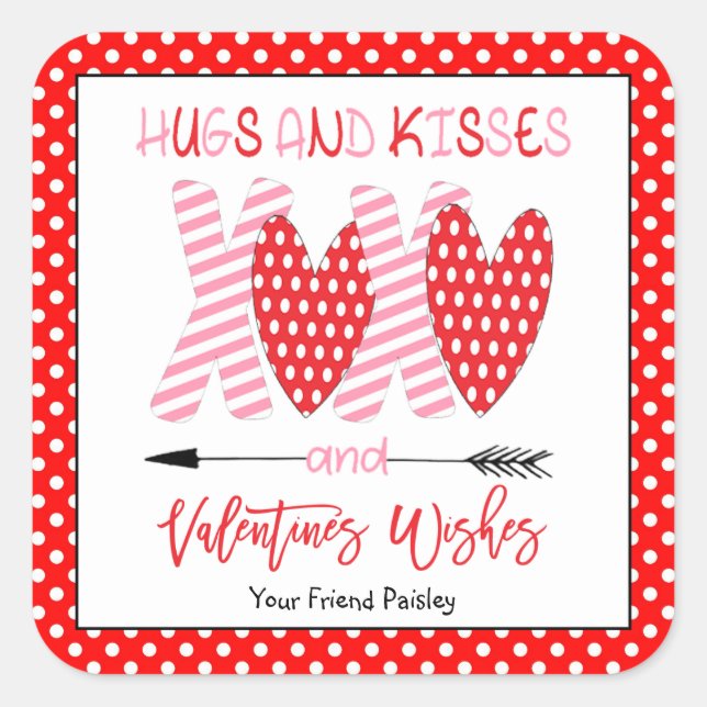 Hugs und Kisses Kids Valentines Stickers (Vorderseite)