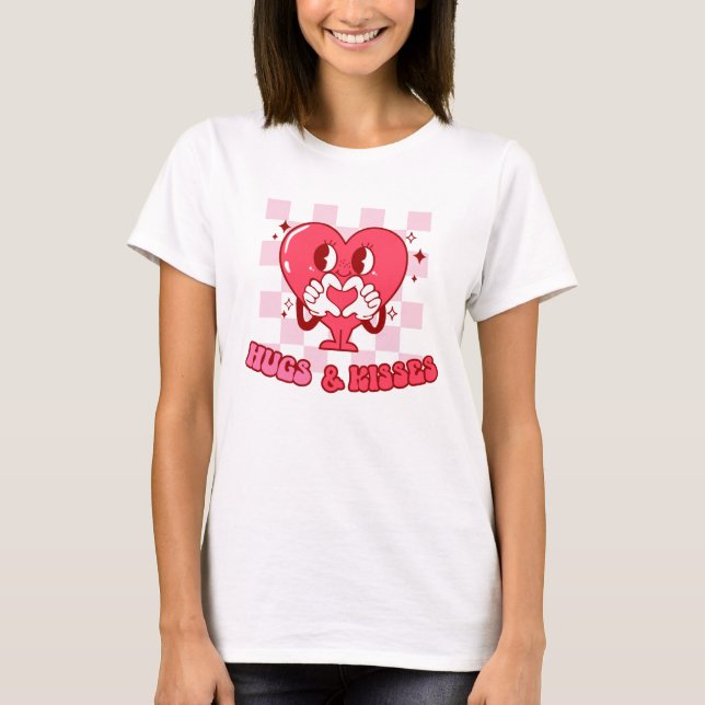 Hugs und Kisses | Niedlich-rosa-Herz-Liebe T-Shirt (Vorderseite)