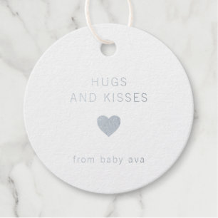 Hugs und Kisses Niedliche Silver Foil Babydusche Geschenkanhänger