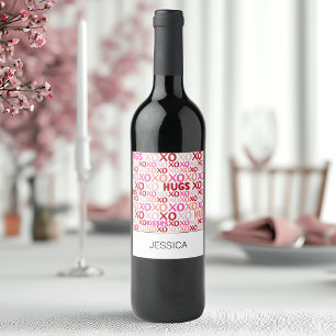Hugs und Kisses Pink Red Galentine XOXO Girlfriend Weinetikett