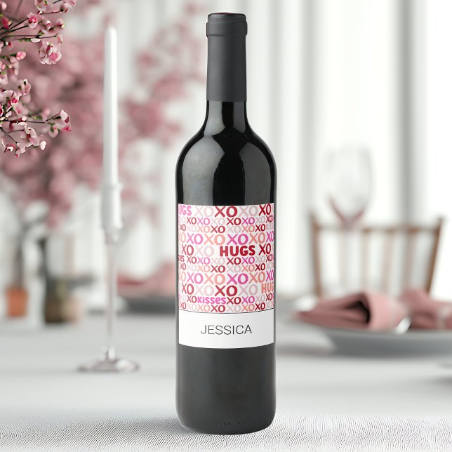 Hugs und Kisses Pink Red Galentine XOXO Girlfriend Weinetikett (Hugs and Kisses Pink Red Galentine XOXO Girlfriend Wine Label)