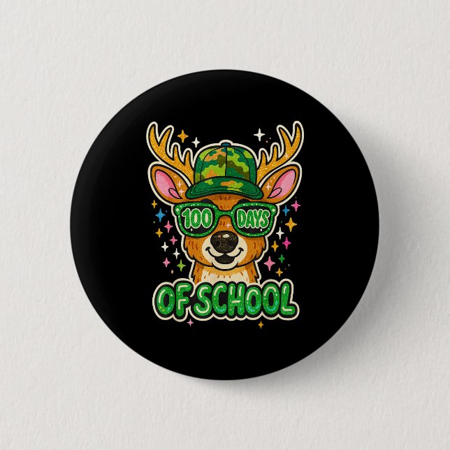 Hugvyn 100 Days Of School Deer Hunting Boys Camo B Button (Vorderseite)