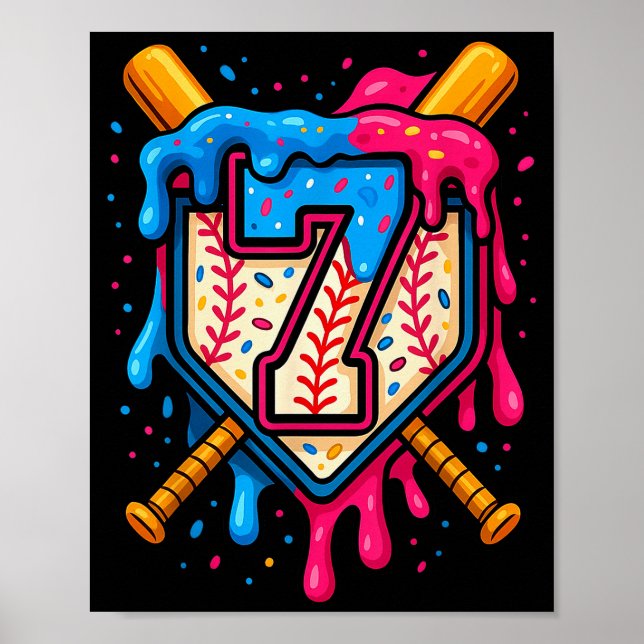 Hugvyn 7. Geburtstag Baseball Eis Drip Nummer Poster (Vorne)