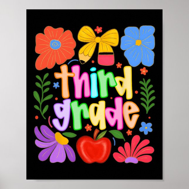 Hugvyn Back To School Third Grade Preppy Teacher K Poster (Vorne)