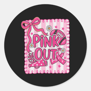 Hugvyn Brustkrebs Pink Out Footbyll Bow Pink Ch Runder Aufkleber