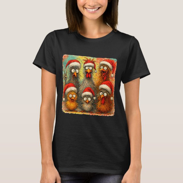 Hugvyn Christmas Santa Chicken Crazy Eagerlys Roos T-Shirt (Vorderseite)