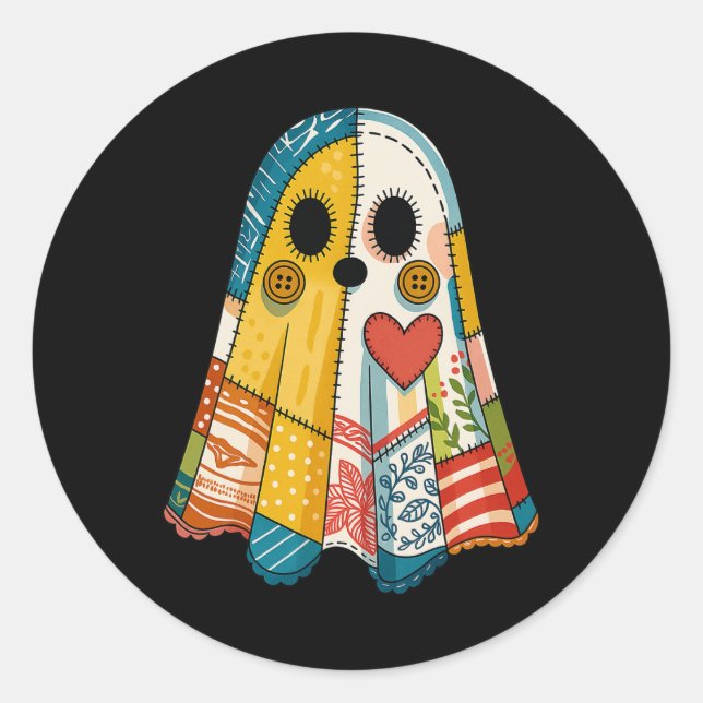Hugvyn Halloween Patchwork Ghost Spooky Quilt Ghos Runder Aufkleber (Vorderseite)
