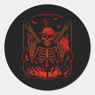 Hugvyn Halloween Skeleton Rock Hand Rocker Mens Bo Runder Aufkleber