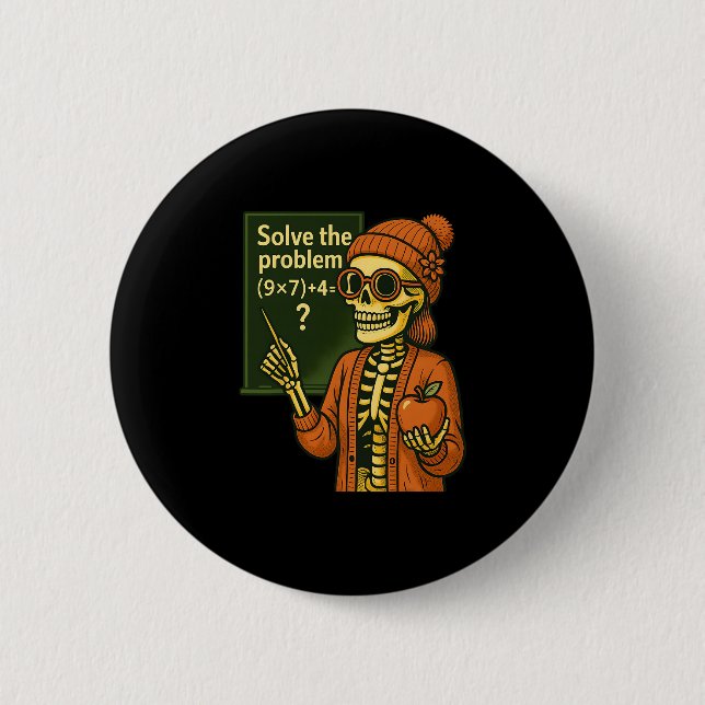 Hugvyn Halloween Skelett Sechs Sieben 67 Meme Pemd Button (Vorderseite)