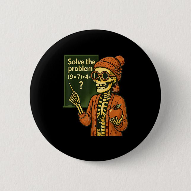 Hugvyn Halloween-Skelett Sechs Sieben 67 Meme Pemd Button (Vorderseite)