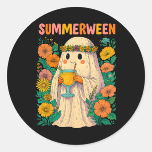 Hugvyn Halloween Summerween Retro Ghost Beach Spoo Runder Aufkleber