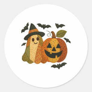 Hugvyn Halloween Vorbereiteter Patchwork-Kürbis Bl Runder Aufkleber