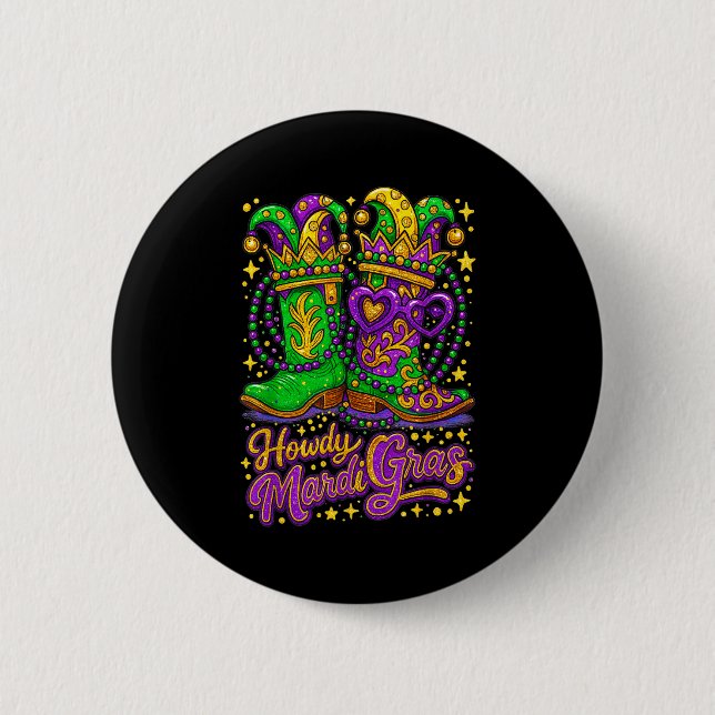 Hugvyn Howdy Mardi Gras Western Boot Cowgirl Louis Button (Vorderseite)