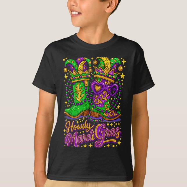 Hugvyn Howdy Mardi Gras Western Boot Cowgirl Louis T-Shirt (Vorderseite)