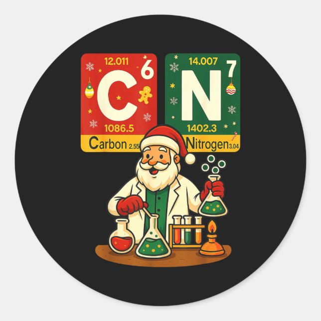 Hugvyn Science Christmas Carbon Nitrogen Six Seven Runder Aufkleber (Vorderseite)
