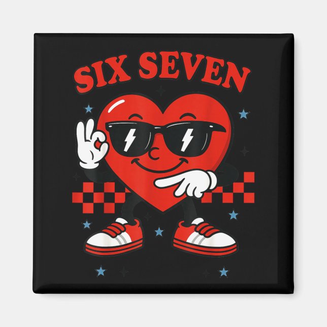 Hugvyn Six Seven Herz 6 7 Meme Junge Mädchen Lusti Magnet (Vorne)