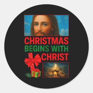 Hugvyn Weihnachten beginnt mit Christus Jesus Kreu Runder Aufkleber