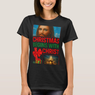 Hugvyn Weihnachten beginnt mit Christus Jesus Kreu T-Shirt