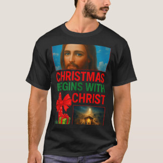 Hugvyn Weihnachten beginnt mit Christus Jesus Kreu T-Shirt