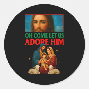 Hugvyn Weihnachten Krippe Jesus Oh Komm Lasst Uns Runder Aufkleber
