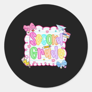 Hugvyn Zurück zur Schule Niedlicher Tee zweiter Kl Runder Aufkleber