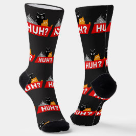 "Huh?" Dummes Multicolor-Cartoon-Katzen-Meme Socken