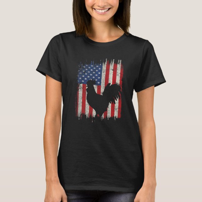 Huhn 4. Juli Rooster American Flag Patrioti T-Shirt (Vorderseite)