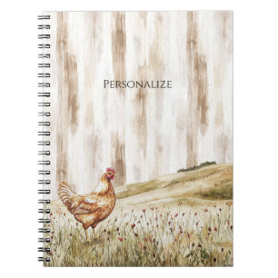 Huhn auf Grasfeld mit Blumen Notizblock