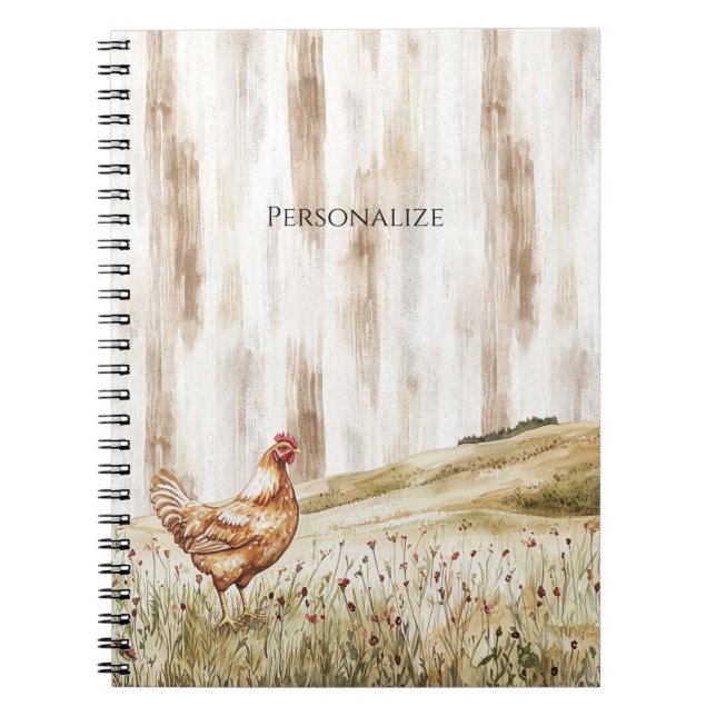 Huhn auf Grasfeld mit Blumen Notizblock (Vorderseite)