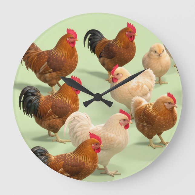 Huhn auf hellgrünem Hintergrund Große Wanduhr (Vorderseite)