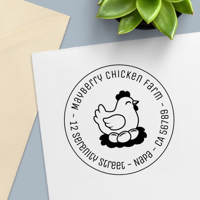 Huhn auf Nest mit Eiern Runde Adresse Permastempel (Von Creator hochgeladen)