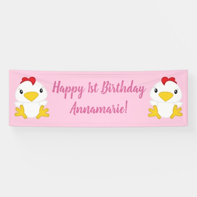 Huhn Birthday Party Pink Banner (Horizontal)
