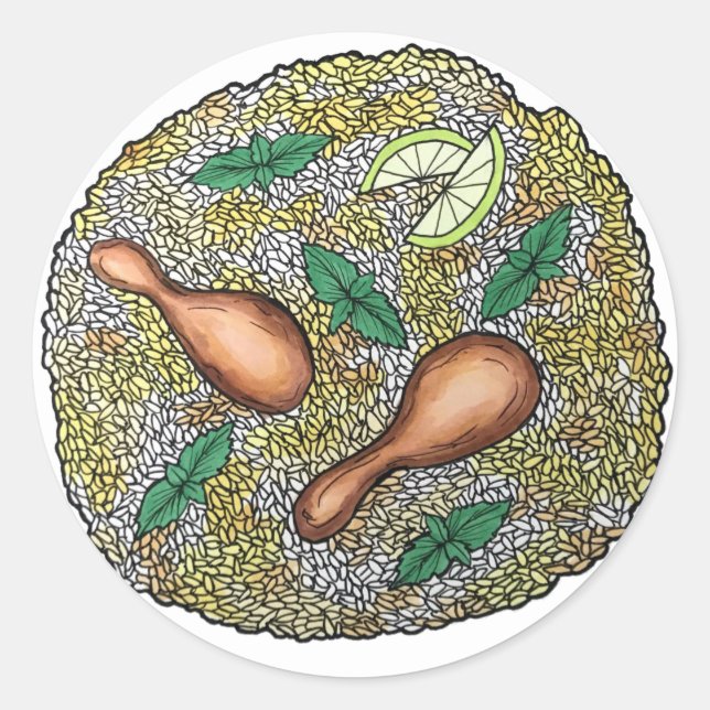 Huhn Biryani Indian Mixed Rice Disco Food Dinner Runder Aufkleber (Vorderseite)