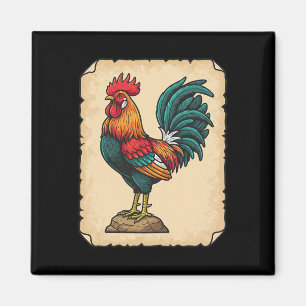 Huhn, Bunter Hahn steht hoch Magnet