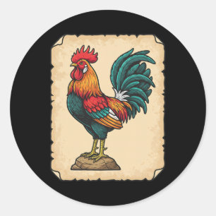 Huhn, Bunter Hahn steht hoch Runder Aufkleber