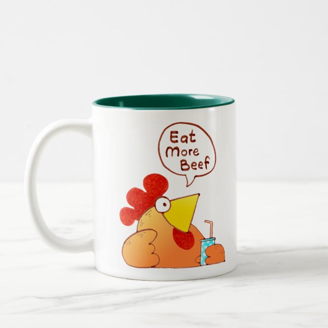Huhn der Cartoon-Huhn-Tassen-| sagt essen mehr Zweifarbige Tasse (Links)
