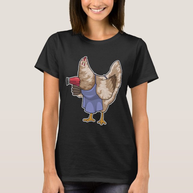 Huhn Friseur Haartrockner T-Shirt (Vorderseite)