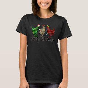 Huhn Frohe Weihnachten Rot Grün Kariert Leopard Pa T-Shirt
