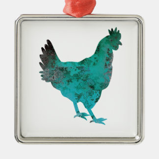 Huhn-Henne-aquamarines Blau auf weißem Hintergrund Ornament Aus Metall