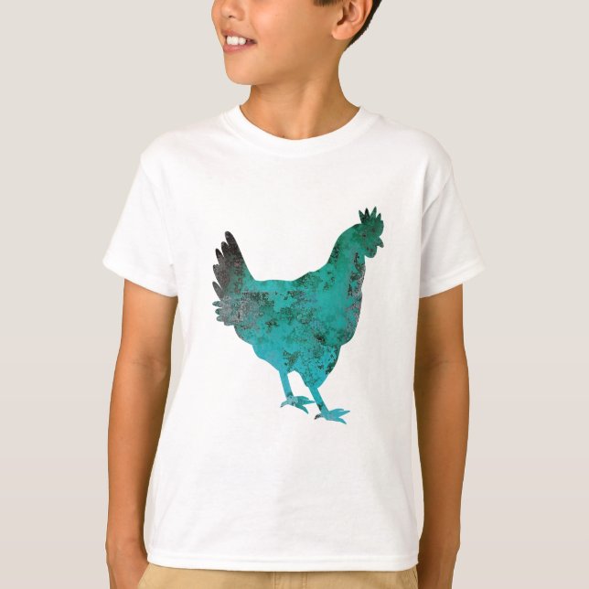 Huhn-Henne-aquamarines Blau auf weißem Hintergrund T-Shirt (Vorderseite)