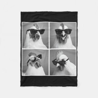 Huhn im Fotobooth Hahn mit Sonnenbrille  Fleecedecke