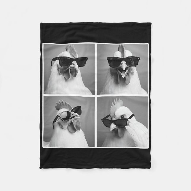 Huhn im Fotobooth Hahn mit Sonnenbrille  Fleecedecke (Vorderseite)