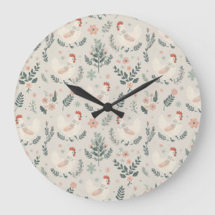 Huhn im Garten Große Wanduhr