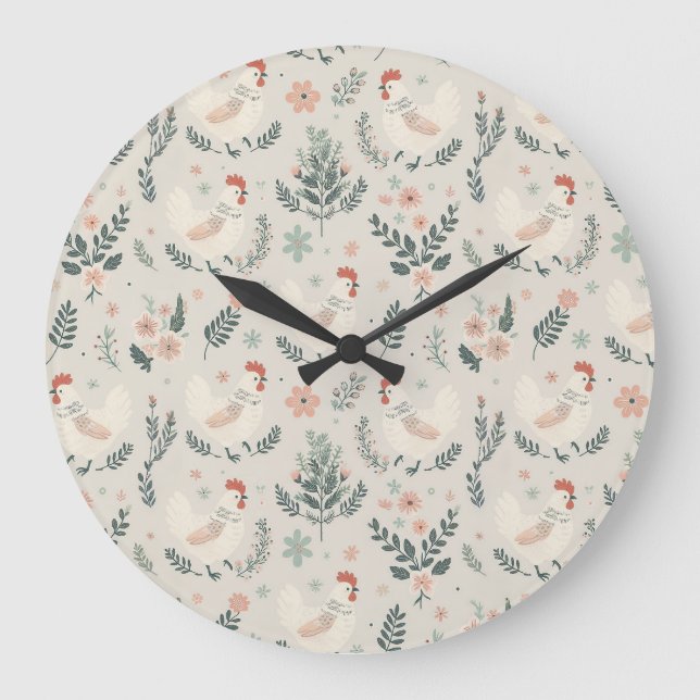 Huhn im Garten Große Wanduhr (Vorderseite)